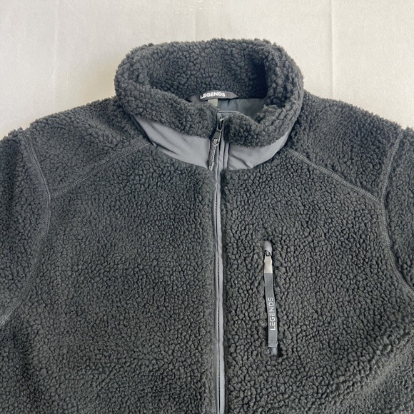 Legends Sherpa Jacket Mens Large Black Full Zip Fleece Outdoors Elbow Patch - Picture 2 of 12